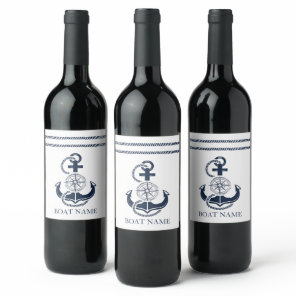 Nautical Blue Anchor Boat Name Wine Label