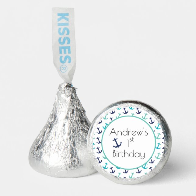 Nautical Blue Anchor Boys Birthday Hershey®'s Kisses® (Front)