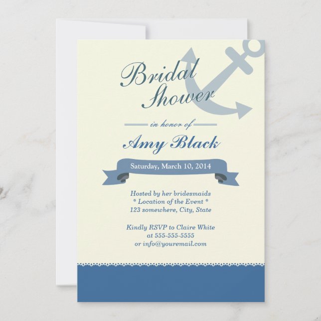 Nautical Blue Anchor Bridal Shower Invitations (Front)