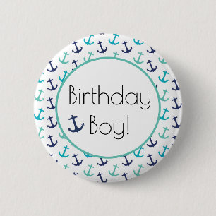 Nautical Blue Anchor Button