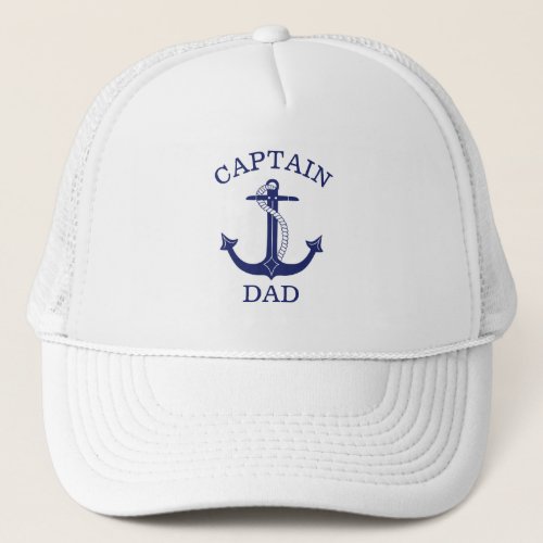 Nautical Blue Anchor Captain Dad Trucker Hat