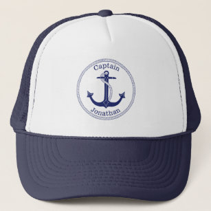 Nautical Blue Anchor Captain Personalized Trucker Hat