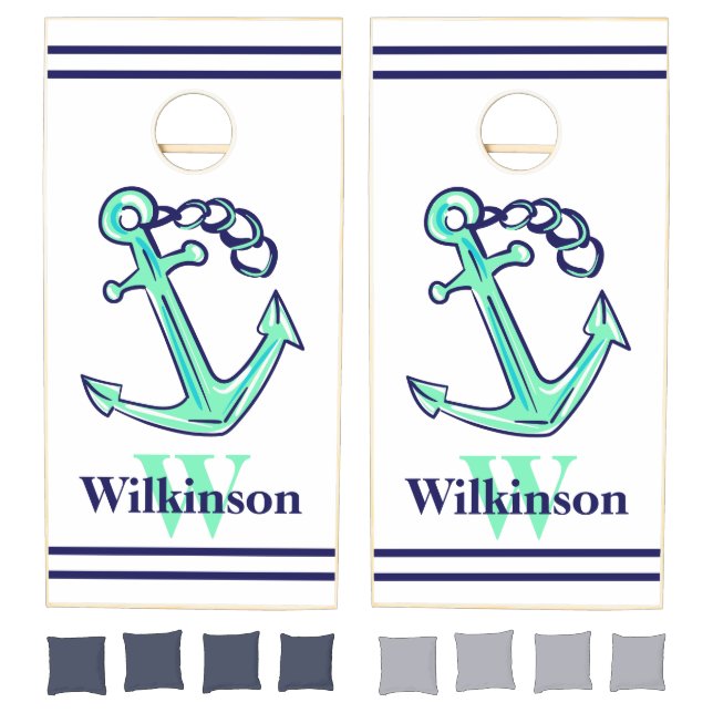 Nautical Blue Anchor Custom Cornhole Set (Set)