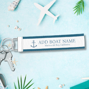 Nautical Blue Anchor Custom Marina & Boat Name Wrist Keychain