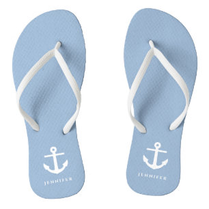 Nautical Blue Anchor Custom Name Flip Flops