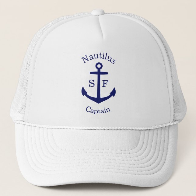 Nautical Blue Anchor Custom Trucker Hat (Front)