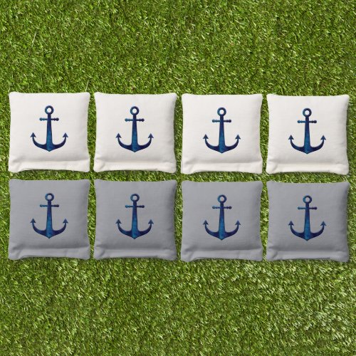 Nautical Blue Anchor Gray White Ocean Sailing Cornhole Bags