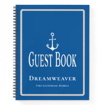 Nautical Blue Anchor Guest Book Boat Name