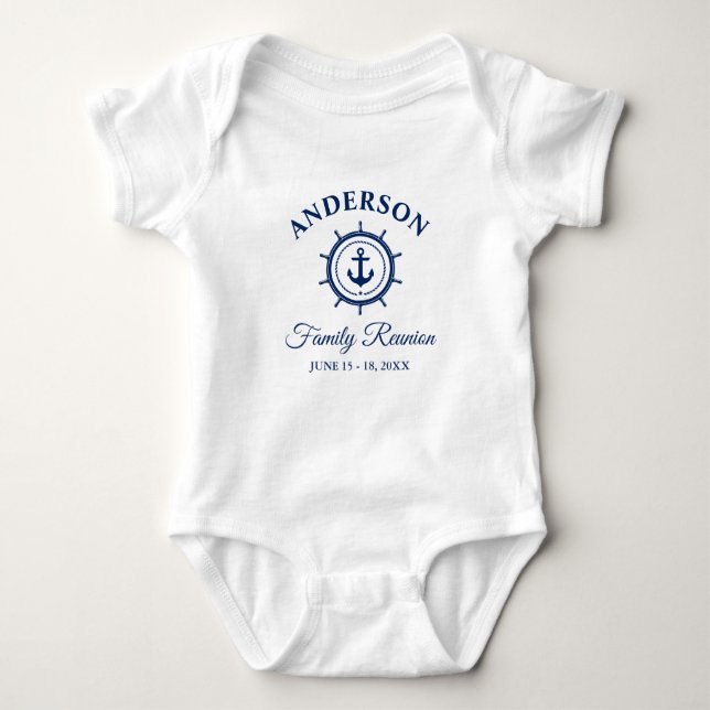 Nautical Blue Anchor Helm Family Reunion  Baby Bodysuit (Front)