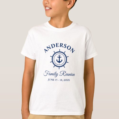 Nautical Blue Anchor Helm Family Reunion Kids T_Shirt