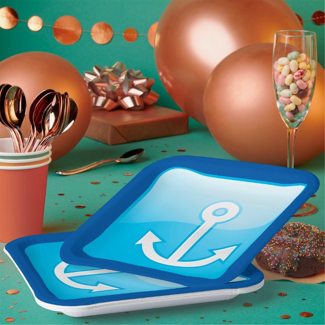 Nautical Blue Anchor Icon Modern Maritime  Paper Plates (Creator Uploaded)