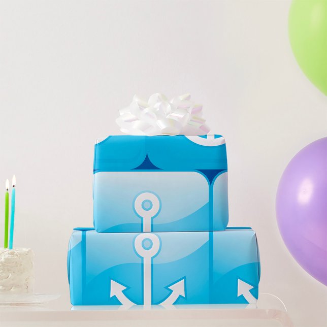 Nautical Blue Anchor Icon Modern Maritime  Wrapping Paper (Creator Uploaded)