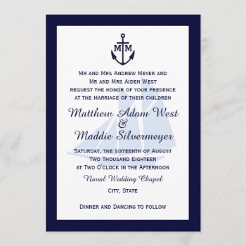 Nautical Blue Anchor Monogram Wedding Invitations by coastal_life at Zazzle