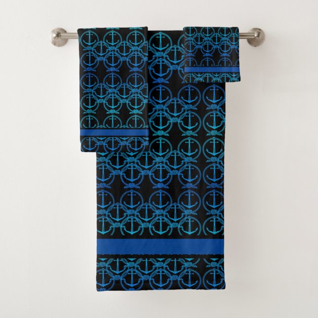 Nautical Blue Anchor Motif  Bath Towel Set (Insitu)