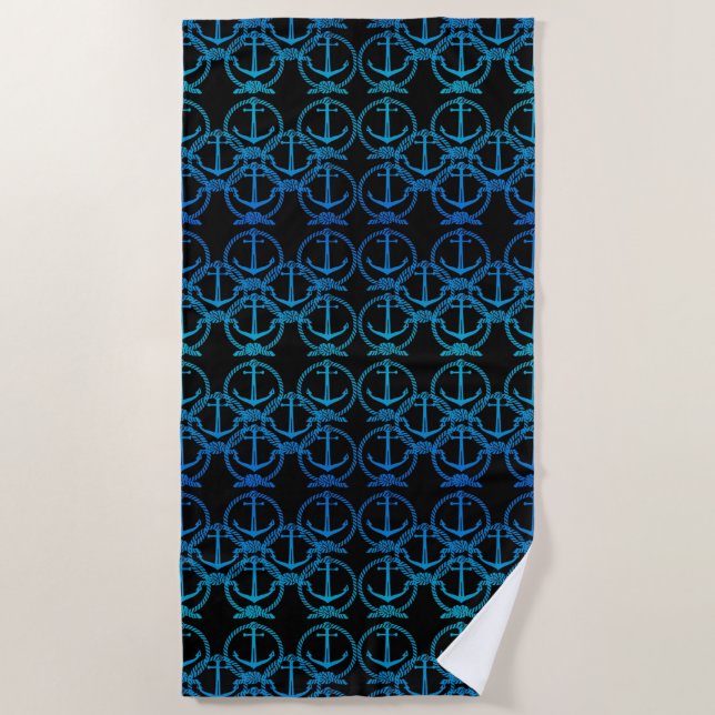 Nautical Blue Anchor Motif beach Towel (Front)