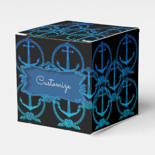 Nautical Blue Anchor Motif Cube Favor Box