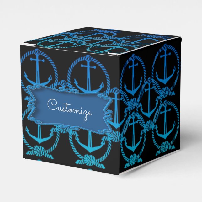 Nautical Blue Anchor Motif Cube Favor Box (Front Side)