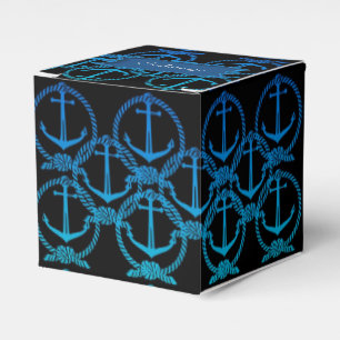 Nautical Blue Anchor Motif Cube Favor Box