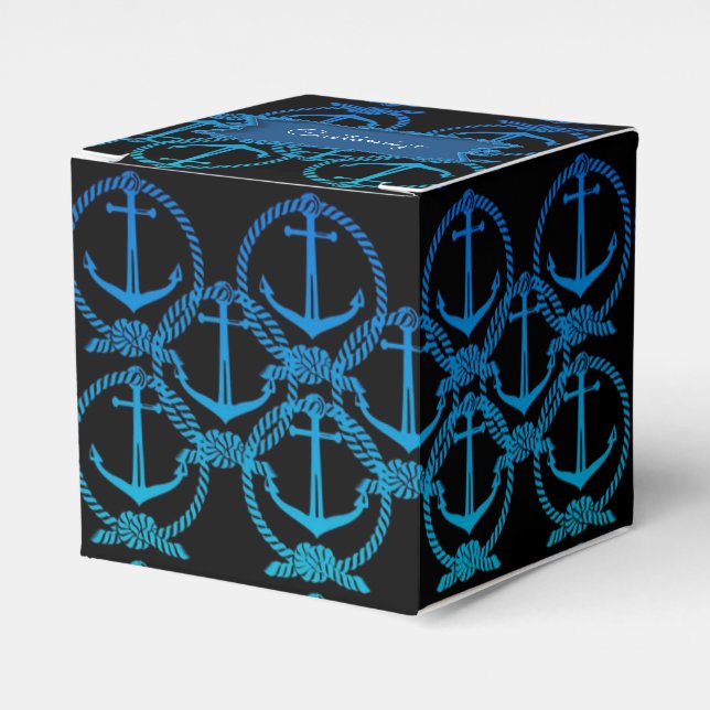 Nautical Blue Anchor Motif Cube Favor Box (Front Side)