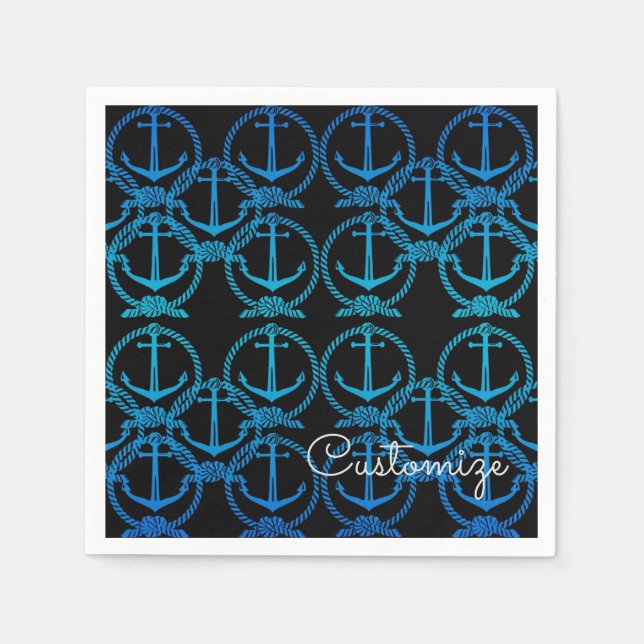 Nautical Blue Anchor Motif Napkins (Front)