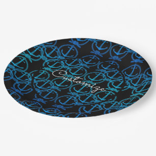 Nautical Blue Anchor Motif Paper Plates