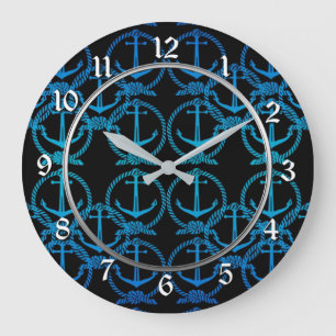 Nautical Blue Anchor Motif Round Wall Clock