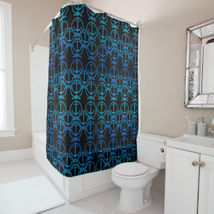 Nautical Blue Anchor Motif Shower Curtain