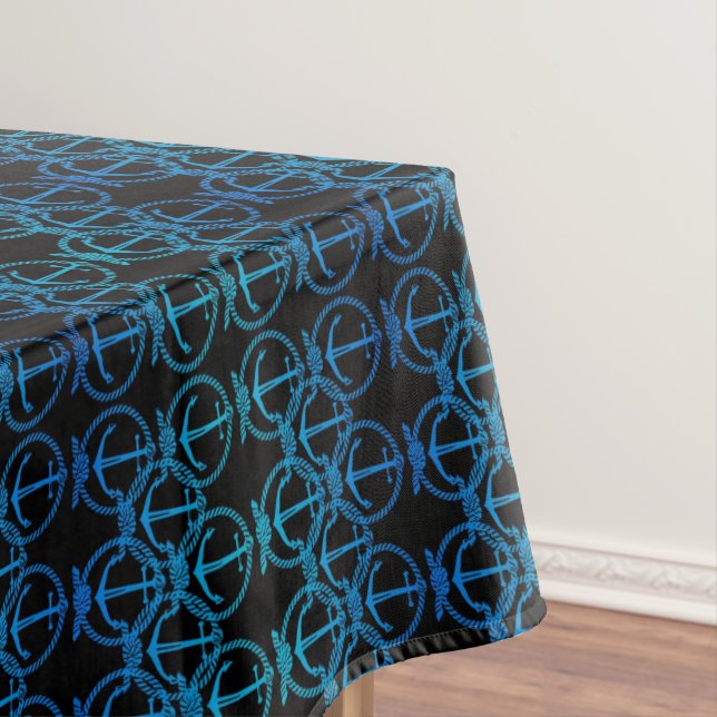 Nautical Blue Anchor Motif Tablecloth (In Situ)