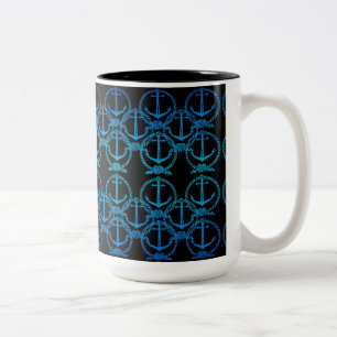 Nautical Blue Anchor Motif Two-Tone Coffee Mug