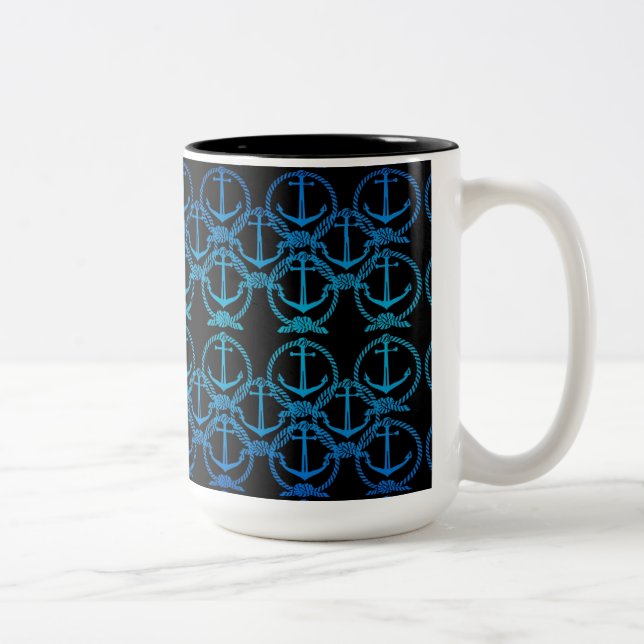 Nautical Blue Anchor Motif Two-Tone Coffee Mug (Right)