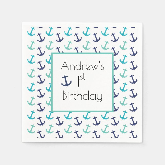 Nautical Blue Anchor Napkins (Front)