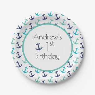 Nautical Blue Anchor Paper Plates