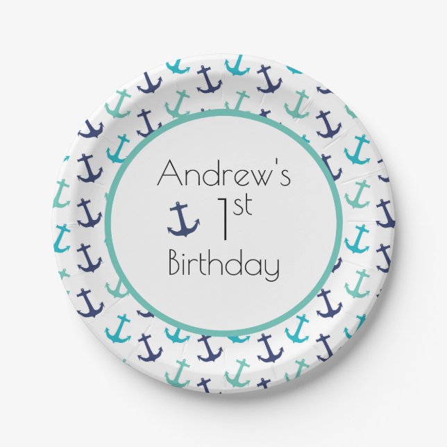 Nautical Blue Anchor Paper Plates (Front)