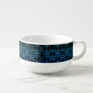 Nautical Blue Anchor Pattern Soup Mug