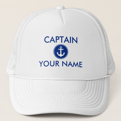 Nautical Blue Anchor Personalize Captain Hat W