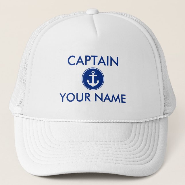 Nautical Blue Anchor Personalize Captain Hat W (Front)