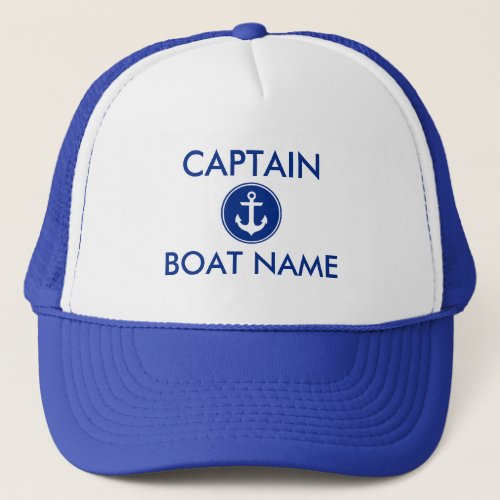 Nautical Blue Anchor Personalized Boat Captain Hat