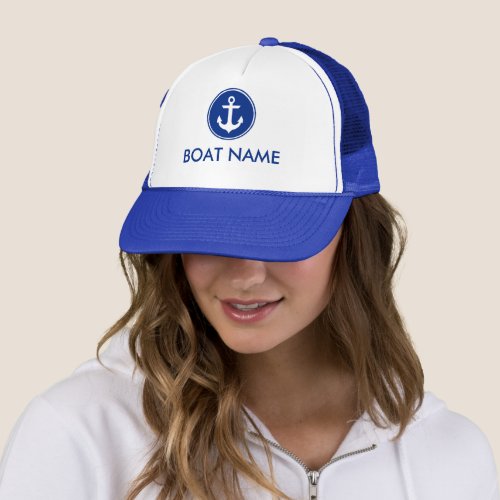 Nautical Blue Anchor Personalized Boat Hat Blue