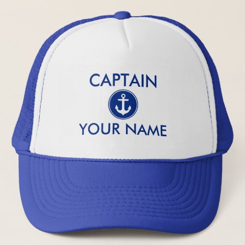 Nautical Blue Anchor Personalized Captain Hat