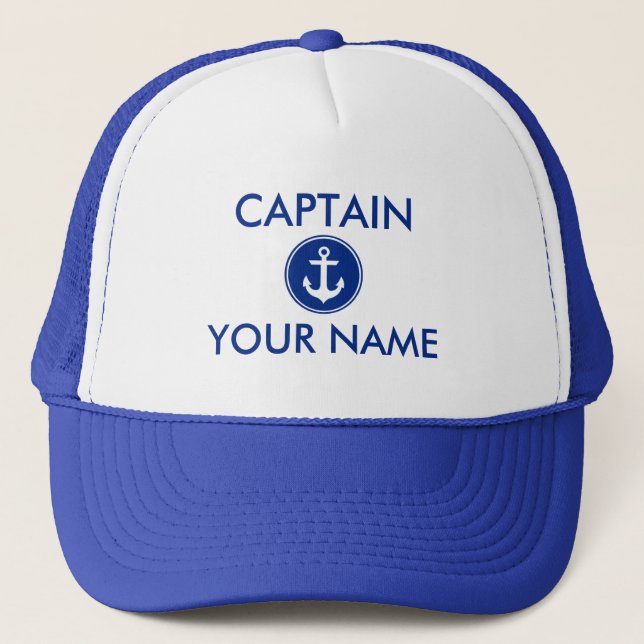 Nautical Blue Anchor Personalized Captain Hat (Front)