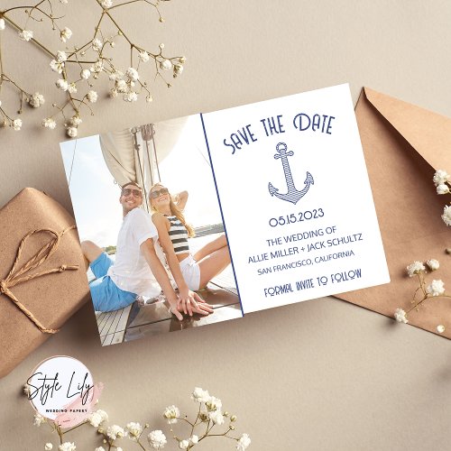 Nautical Blue Anchor Photo Wedding Save The Date