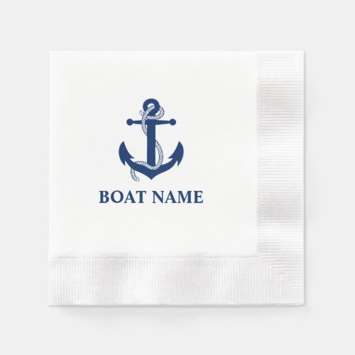 Nautical Blue Anchor Rope Boat Name Cocktail Napkins