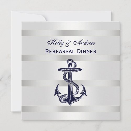 Nautical Blue Anchor Silver Wt BG SQ Rehearsal Din Personalized Announcement