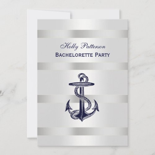 Nautical Blue Anchor Silver Wt BG V Bachelorette Personalized Invite