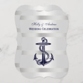 Nautical Blue Anchor Silver Wt BG V Wedding Invitation (Front/Back)