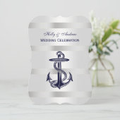Nautical Blue Anchor Silver Wt BG V Wedding Invitation (Standing Front)