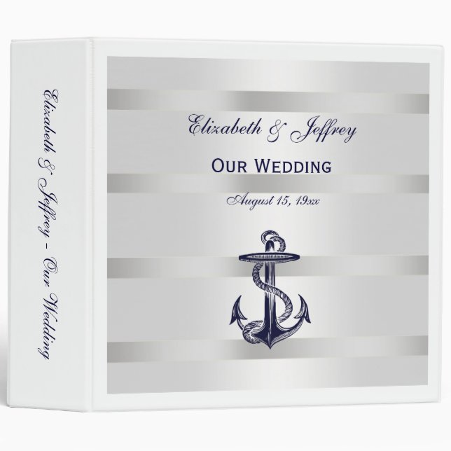 Nautical Blue Anchor Silver Wt BG Wedding Binder (Front/Spine)