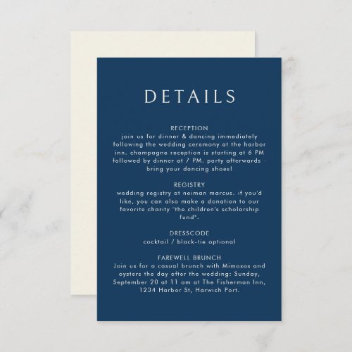 Nautical Blue Anchor Stylish Modern Ocean Wedding  Enclosure Card