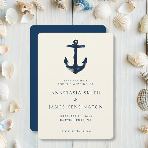 Nautical Blue Anchor Stylish Modern Ocean Wedding Invitation