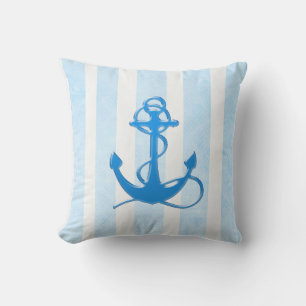 Nautical Blue Anchor Tropical Beach House Pillow